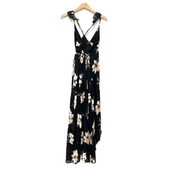 Lulus All mine black floral print high-low wrap dress size small - Picture 4 of 16